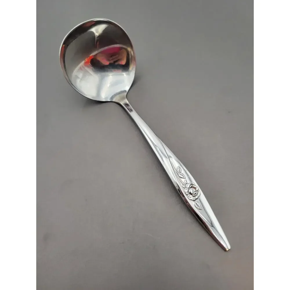 Oneida OUR ROSE Forever Rose Stainless Glossy Flatware Floral Gravy Ladle